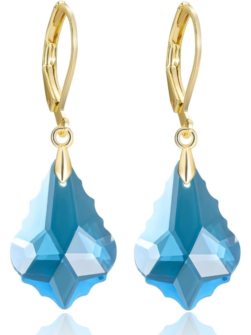 Elegant Iridescent Crystal Teardrop Dangle Earrings | Baroque Maple Leaf Design